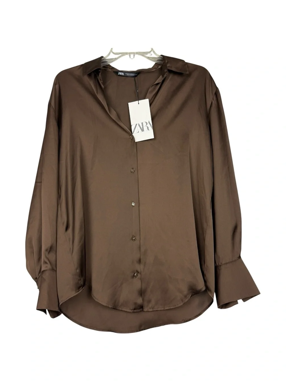 Zara Satin Button Brown Blouse - Picture 2 of 6